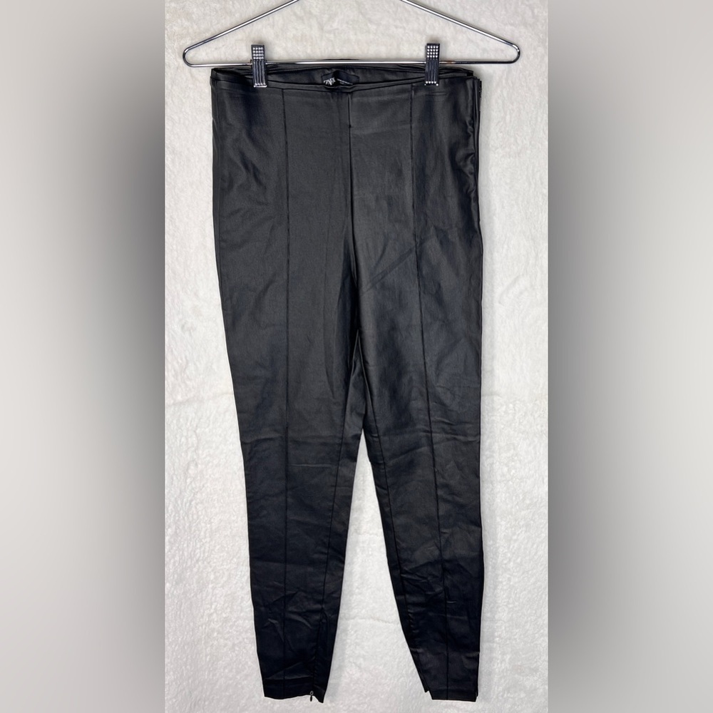 Zara Women's Faux Leather High-waisted Leggings Black